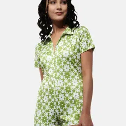 IZF Green Printed Y2K inspo Playsuit-image-0
