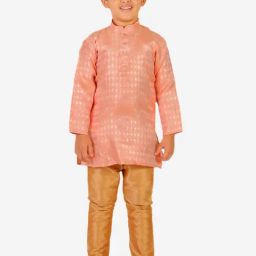 Pro-Ethic Style Developer Kids Dark Peach & Beige Printed Full Sleeves Kurta with Pyjamas-picture-3