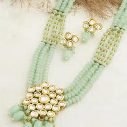 Zaveri Pearls Green Multistrands Beaded Traditional Kundan Necklace & Earring Set-ZPFK13574-picture-24