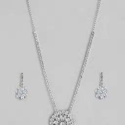 MANSIYAORANGE Rhodium Plated Crystal AD Gemstone-Studded Jewellery Set-image-25