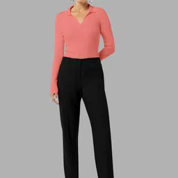 Maheshvi Women Ribbed Shirt Collar Fitted Top image 2