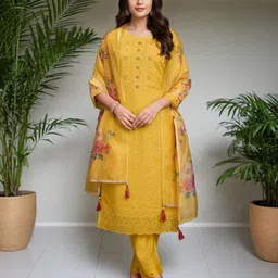 SZN Embroidered Chikankari Straight Kurta With Trousers And Dupatta-picture-29
