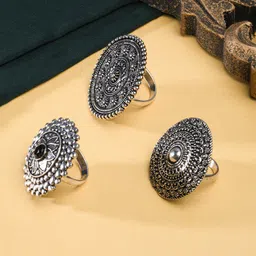 Fida Set of 3 Silver Plated Oxidized Alloy Finger Rings-picture-15