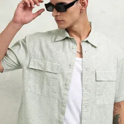 HIGHLANDER Men Cutaway Collar Abstract Printed Cotton Oversized Casual Shirt-picture-27