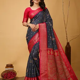 HERE&NOW Ethnic Motifs Woven Design Zari Banarasi Saree-picture-16