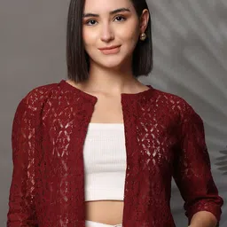 UnaOne Self Design Embroidered Front Open Front Shrug-picture-12