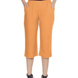 PATRORNA Peach Cotton Blend Slim Fit Mid Rise Capris-image-4