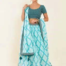Soch Blue Printed Unstitched Lehenga Choli Set With Dupatta-picture-12