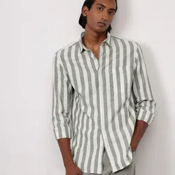 ether Classic Fit Striped Cotton Linen Shirt-picture-35