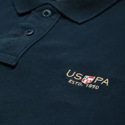 u.s. polo assn. U S Polo Assn Men Navy Blue Solid Polo Collar Pure Cotton T-shirt with Brand Logo Embroidery image 3