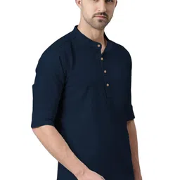 KNOWTED Mandarin Collar Roll-Up Sleeves Cotton Straight Short Kurta image 5