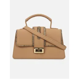 Carlton London Women Beige Structured Sling Bag with Metallic Detailing-picture-23