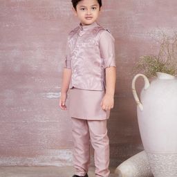 Ministitch Full Sleeves Solid Kurta & Pyjama With Seamless Leaf Swirl Self Design Detailed Jacket - Onion Pink-picture-4