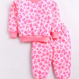 M'Andy Full Sleeves Terry Leopard Printed Tee With Coordinating Joggers Winter Tracksuit Set - Florescent Pink-picture-26
