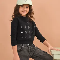 Lilpicks Couture Full Sleeves Sequin Embellished Sweatshirt - Black-image-36