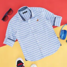 Pantaloons Junior Half Sleeves Stripped & Fox Printed Shirt - Vista Blue-picture-38