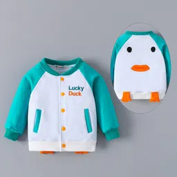 Kookie Kids Full Raglan Sleeves Bomber Jacket With Text Embroidery & Animal Applique - White-image-81