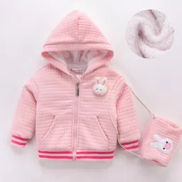 Kookie Kids Full Sleeves Hooded Sweatjacket with Sling Bag Bunny Applique & Kangaroo Pockets - Pink-picture-27