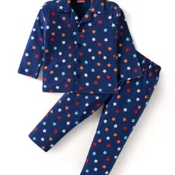 Babyhug Cotton Knit Full Sleeves Star Printed Night Suit - Navy Blue-picture-10