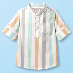 Babyhug Cotton Woven Full Sleeves Mandarin Collar Kurta Style Shirt With Stripe - Multicolour-picture-27