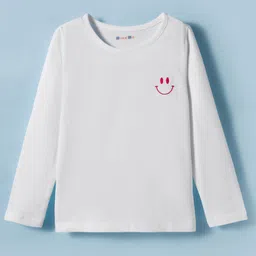 kookie kids india Kookie Kids Single Jersey Knit Full Sleeves Round Neck T-Shirt with Smiley Print - White-picture-21
