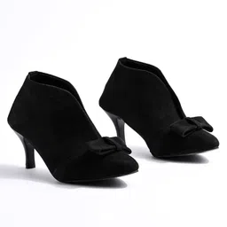 Shoetopia Suede Finish Bow Applique Detailed Boots - Black-picture-22