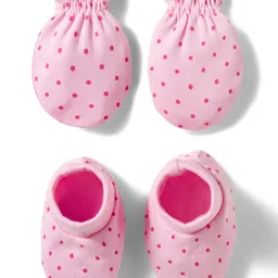 Babyhug 100% Cotton Knit Mittens & Booties Set with Polka Dot Print - Pink-image-91