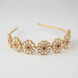 NVR Women's Rajputi Gold Plated Kundan Matha Patti Hairband image 3