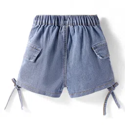 Kookie Kids Solid Cotton Shorts With Knot Applique & Cargo Pockets - Blue image 2