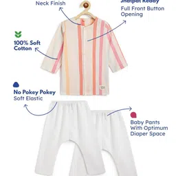 Tiber Taber 100% Cotton Woven Full Sleeves Striped Kurta & Pyjamas Set - Multi Colour image 3