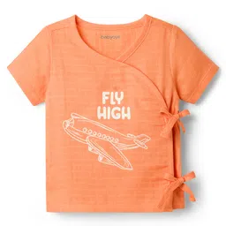 Babyoye 100% Cotton Woven Half Sleeves Jhablas with Airplane Print Pack of 2 - Beige & Orange image 2