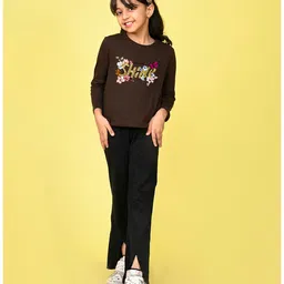 NUSYL Cotton Blend Full Sleeves Born To Shine TextPrinted Tee - Brown image 4