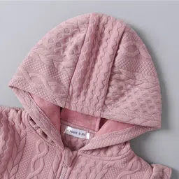 Mark & Mia Full Sleeves Front Open Hooded Sweatjacket with Frill Detailing & Cable Knit Design - Pink image 3