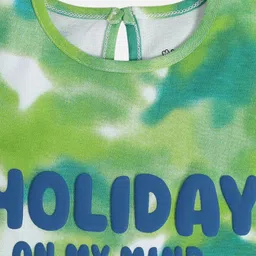 MINI KLUB Cotton Knit Half Cape Sleeves Holiday On My Mind Text Patch Detailed Tie Dye Poncho - Green image 4