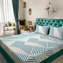 KLOTTHE Green & White Geometric Printed 300 TC King Bedsheet Set 2.50 m X 2.25 m-image-58