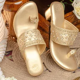 NR By Nidhi Rathi Women Gold-Toned Embellished Party Block Sandals-image-22
