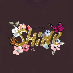 NUSYL Cotton Blend Full Sleeves Born To Shine TextPrinted Tee - Brown image 5