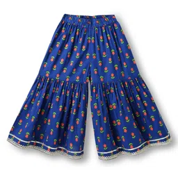 Babyhug Cotton Woven Three Fourth Sleeves Kurti Gharara & Dupatta Set With Cambric Print - Navy Blue image 4