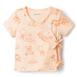 Babyoye 100% Cotton Woven Half Sleeves Jhablas with Airplane Print Pack of 2 - Beige & Orange image 4