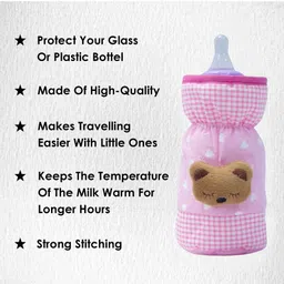 VOIDROP Chikankari Cute Stretchable Baby Feeding Bottle Cover with Easy to Hold Strap Feeding Bottle Cover Suitable for 250-300ML Pack of 4 (Multicolor) image 5