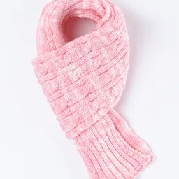 Babyhug Pom Pom Woollen Cap with Muffler & Cable Knit Design Pink - Diameter 10.5 cm image 5