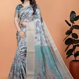 Mameraa Floral Printed Zari Saree With Blouse Piece image 3