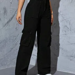 BROADSTAR Women Smart Wide Leg High-Rise Clean Look Stretchable Cargo Jeans-picture-23