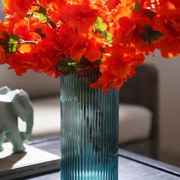 Pure Home and Living Blue Ribbed Straight Glass Vase-picture-30