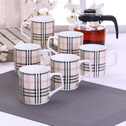 CLAY CRAFT Set Of 6 Beige & Black Checked Ceramic Cups-image-57