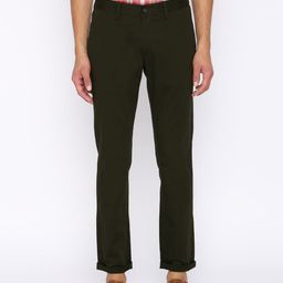 Basics Men Green Tapered Fit Solid Regular Trousers-picture-30