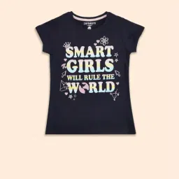 Pantaloons Junior Navy Cotton Printed T-Shirt-image-2