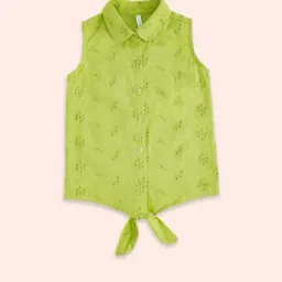 Pantaloons Junior Kids Green Cotton Embroidered Top-image-23