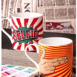 Goodhomes Red & Yellow Bone China Coffee Mugs (350 ml) - Set of 2-picture-40