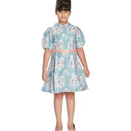 Peppermint Kids Blue & White Cotton Floral Print Dress-image-93